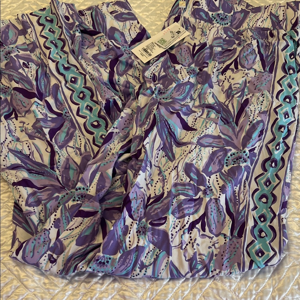 Lilly Pulitzer Purple Floral Wide Leg Pants